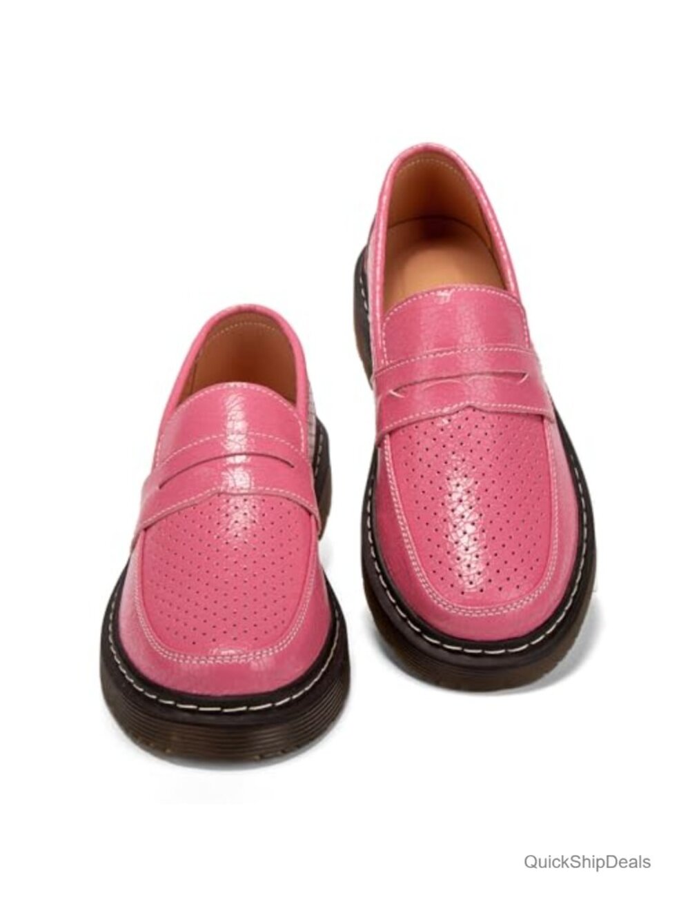 Genuine Leather Penny Loafers Perforated Memory Foam Women's Shoes